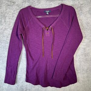 Chaps Purple Lace-Up Top Women's Medium Long Sleeve Y2K Bella Gilmore Girl Style